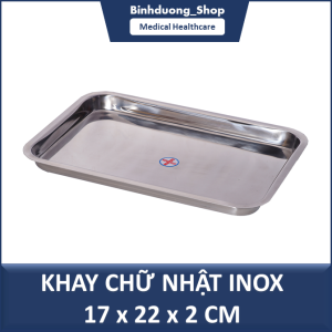 Khay inox 304 17x22x2cm đựng dụng cụ sơ cứu tiểu phẫu rửa vết thương