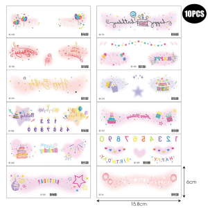 กลิตเตอร์สไตล์ธรรมชาติสติกเกอร์วันเกิดใบหน้าน่ารักและตลกวันเกิดฉลองสติกเกอร์รอยสักแต่งหน้าแบบใช้แล้วทิ้ง