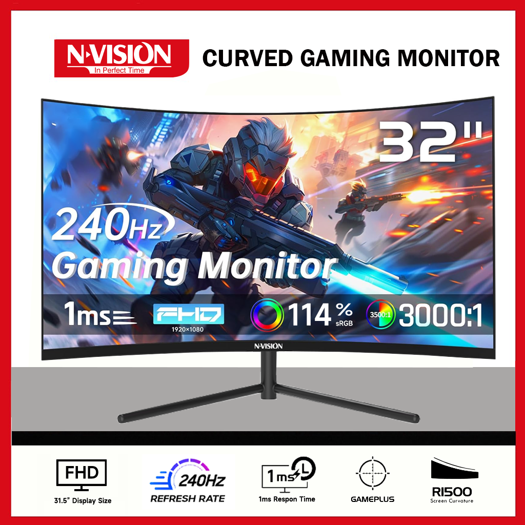 Nvision 27/32 Inch 240HZ Curved Gaming Monitor FHD 1500R Frameless 1Ms Gaming Monitor For PC Laptop