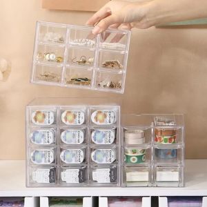 LIANG 6/9/12กริด กล่องเก็บของบนโต๊ะ จุได้มาก วางซ้อนกันได้ กล่องใส่คอนแทคเลนส์เพื่อความงาม อุปกรณ์อเนกประสงค์ ป้องกันฝุ่นและฝุ่น เครื่องจ่ายคอนแทคเลนส์แบบใช้แล้วทิ้ง เครื่องเขียนแบบอยู่กับที่