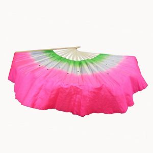 HOUCHU Half Circle Silk Yangko Dance Fan Handmade Classical Silk Veil Fan Fashion Chinese Style Belly Dance Fans Chinese Folk Art