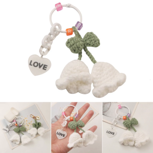 Handmade Crocheted Bell-Orchids Keychain Pendant for Women Girl Flower-leaf Bag Ornament Lily of the Valley Car Key Ring