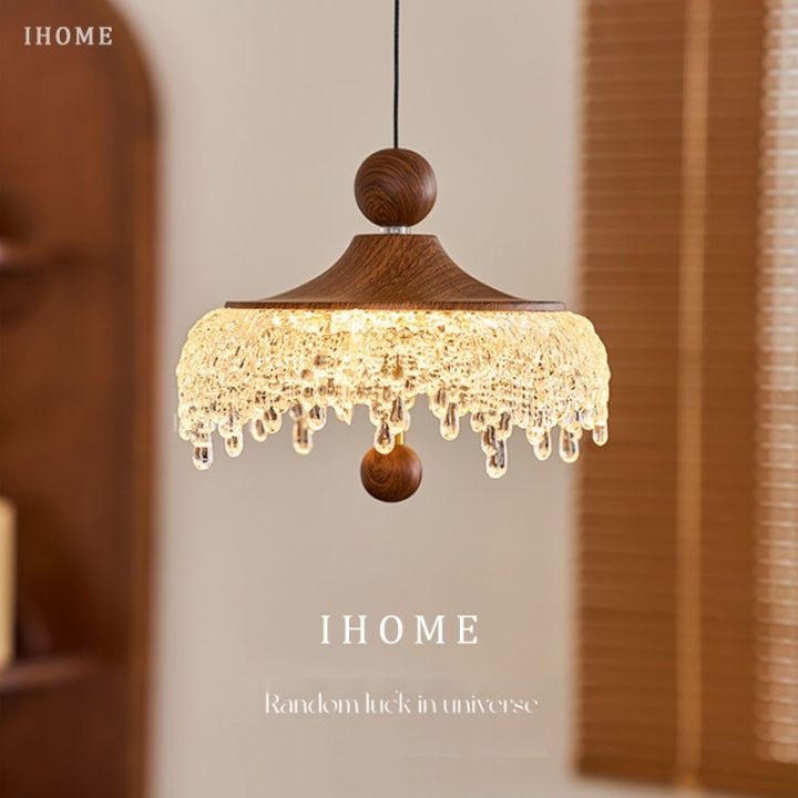 French Water Drop Pendant Light LED Retro Walnut Color Dining Drop Light  Dining Table Kitchen Bar Counter Hanging Lights Bedroom Bedside Small