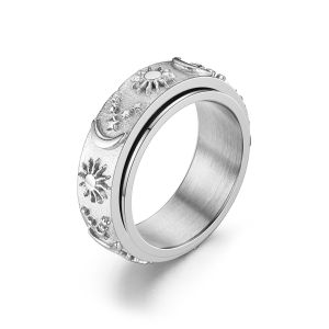 【Hot Sale】Bohemia Star Moon Anxiety Relaxing Ring For Men Stainless Steel Rotatable Spinner Fidgets Anti Stress Rings Jewelry Bague Homme