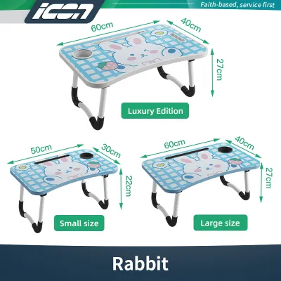 ICON Portable Folding Laptop Table for Bed 60cm | Multifunctional Study Desk with Cup Holder & Card Slot 10KG Load Capacity Anti-Slip W-Legs | Bed Table Portable Desk Study Table