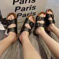 Julyya Sandals For MEN & Women Two-Strap With Adjustable Buckle Couple Flat Slippers. 