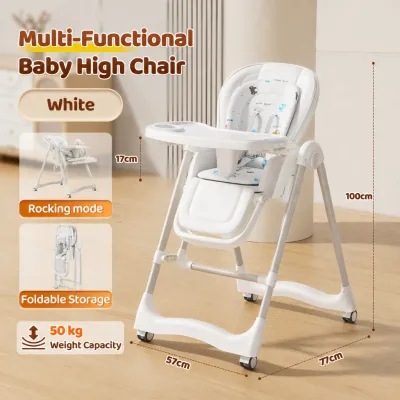 6-in-1 Foldable Baby High Chair Adjustable Height Rocking Function & Toddler Booster Seat