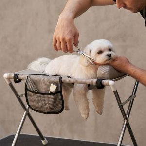 FOUNDTWO Lưới thoáng khí Võng gấp gọn để chải chuốt thú cưng Khung thép không gỉ Chống lật Trạm cắt tỉa móng mèo Gian hàng chăm sóc thú cưng có gối Võng Chải Chuốt Lông Chó Sử dụng chăm sóc cá nhân tại nhà