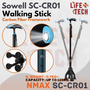 SOWELL 360° Rotating Premium Carbon Fiber/Alum. Shock-Absorbing Walking Stick with Light for Elderly | Tongkat Kaki 4