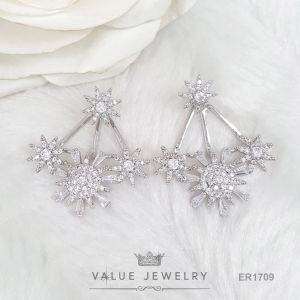 ต่างหูใส่หน้าหลัง ประดับคริสตัลแท้ ลายดอกไม้ แยกใส่ได้2สไตล์ ต่างหู เครื่องประดับ ER1709 ValueJewelry