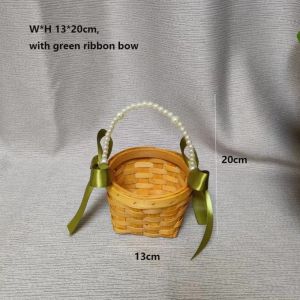 ANANAA with Pearl Hand-held Imitation Rattan Handhold Handwoven with Riddon Bow Weaving Flower Basket 7 Styles Vegetable Fruit Flowers Holder Home Decoration /Restaurant Serving Tabletop Display