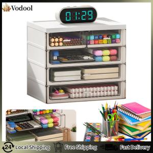 【Vodool】4 Tier Stackable Desktop Storage Drawers W/ 5 Drawers Drawers Storage Unit Stackable Desk Storage Box for Office School