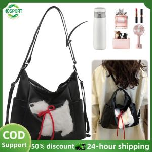 【HOSPORT】PU Leather Plush Puppy Shoulder Bag Multi-Pockets Trendy Dog Printed Sling Bag Stylish Handbag Commute Backpack【1-3 days delivery】