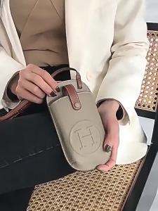 Top-layer genuine leather European and American vintage everyday versatile phone bag crossbody style with letter drawstring womens handbag