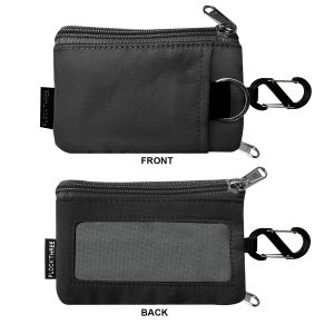 FLOCK THREE Water Resistant Coin Card Wallet Purse Holder with Key Ring Zipper ID Window carabiner For Mens Women