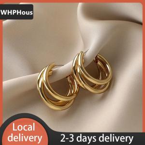 [COD] WHPHous Ship within 24 hours 1Pair Minimal Design Metal Exaggerated Geometric Ear Stud Earrings For Women Girls Fashion Temperament Jewelry Party Simple Accessories