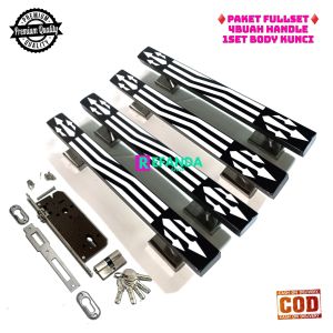 4buah handle pintu rumah dan 1set lock body kunci untuk pintu depan model kupu tarung daun pintu2 pilihan panjang 33cm 45cm dan 60cm bahan stainless