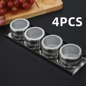 SUNNYBEST 3/4/6/9/12PCS Magnetic Spice Jars With Wall Mounted Rack Stainless Steel Spice Tins Spice Seasoning Containers