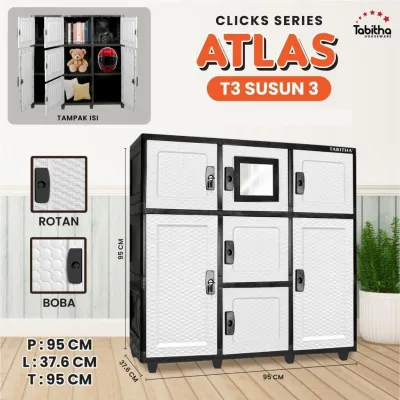 LEMARI PLASTIK TABITHA ATLAS RAK TV 2 SUSUN 3 SUSUN DAN 4 SUSUN KUNCI KACA RAK TV