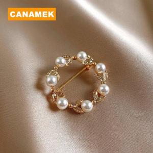 【CANAMEK】 Elegant Pearl Flower Brooch Pin Badge For Women Girls Fashion Clothes Decoration Jewelry Gifts
