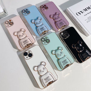 แท่งผูกหมีรุนแรงเคลือบสุดหรูขาตั้งเคสนิ่มใส่โทรศัพท์เรียบหลังซิลิโคนเคสสำหรับ OPPO A54 A55 A15 A52 A16K A17K A3S A31 A58 A5S A78 A36 A83 A11K A1K A96 A76 A12 A77 A92 A91 A53 A39 A57 F1S A59 A94 A95/F5/F7/F9/F11โปร