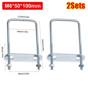 WININ 2Sets Iron Square Clamp Right Angle U-bolt With Baffle Pipe U-clamp M6 Squa Bolt