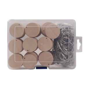 100PCs/Box Blank Predrilled Log Discs Kaychain Natural Wood Slices Keychain with Metal Key Rings