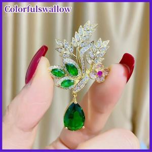 Colorfulswallow Tinh Tế Rhinestone Lúa Mì Tai Trâm Cho Phụ Nữ Thời Trang Giọt Nước Trên Lá Hình Dạng Trâm Quần Áo Sườn Xám Phụ Kiện