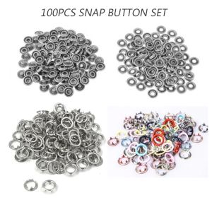 100Pcs Set Metal Snap Button Fastener Metal Sewing Button Butang Ketip Besi Sewing Kit Tool Set Snap Fastener Set
