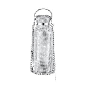 FOUNDTWO Chain Rhinestone Water Bottle Stainless Steel Thermal Glitter Tumbler Bedazzled Refillable Vacuum Flask Women