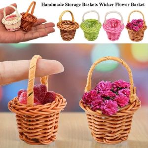 SIGNET Hand-Woven Flower Storage Basket Round Shape Beautiful Handmade Storage Baskets Wicker Flower Basket For Plant Home Wedding