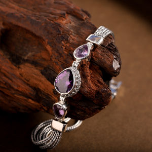 Uglyless Water Drop Purple Crystals Bracelets for Women 925 Silver Multi Chains Amethyst Bracelets Fashion Thai Silver Jewelry