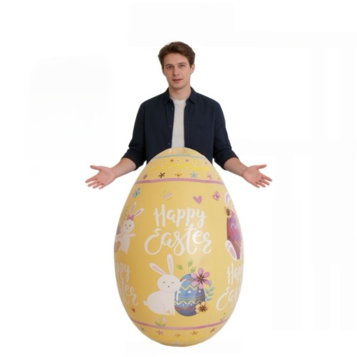 QUFUL Easter Bunny 41 Inch Easter Egg Balloon PVC Reusable Easter Decor ...