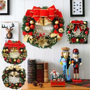 JACIRCLE พวงหรีดคริสต์มาส 30ซม พวงหรีดต้นคริสต์มาส แขวนประตู การตกแต่งหน้าต่าง Christmas Wreath