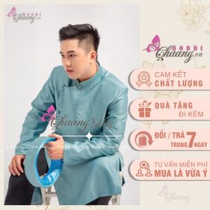 Áo dài cách tân nam đỏ xanh đá ngọc truyền thống Chaang May sẵn vải áo dài gấm dáng dự tiệc cưới lễ tết đẹp ADC132