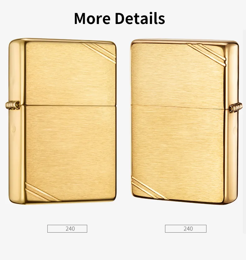 Zippo Vintage Brushed Brass with Slashes Pocket Lighter, Zippo Repli-ca  Windproof Pocket Lighter 240