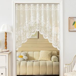 PLLEWY White Sheer Triangle Curtain Embroidered Lace Jacquard Flowers Short Valance Curtains Fashion Small Window Half Curtain Home Decor
