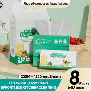 【8Packs】RoyoPanda Tissue Kitchen Tissue Paper 2-Ply Super Thickened 3D Embossed 160 Sheets
