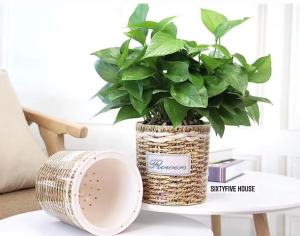 กระถางดอกไม้ กระถางต้นไม้แบบลายตะกร้าเชือกถัก กระถางแบบลายตะกร้าสาน แบบเก็บน้ำได้ รดน้ำอัตโนมัติ