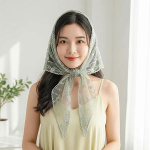 Breathable Lace Triangle Scarf Lightweight Sunscreen Thin Embroidered Flowers Headband Countryside Style Pastoral Style