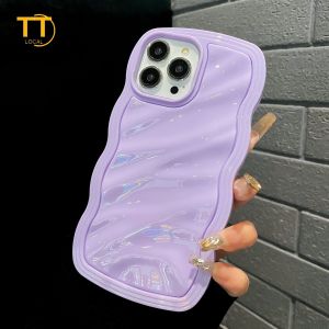 Tri-Town Simple Color Wave Pattern Phone Case for iPhone 11 14 15 13 12 Pro Max Shockproof TPU Back Cover