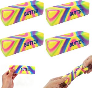 4pcs Colorful Butter Squishies Soft Butter-Shaped Slow Rising Squishy Stress Relief Anxiety Relaxation Squeezes Big Butter Squeeze 4 oz with Milk Aroma Party Favors and Classroom Prizes