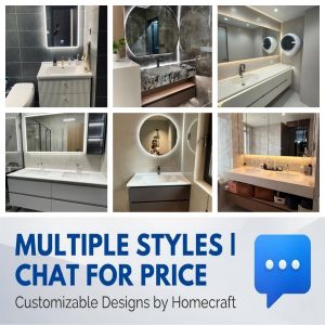 Smart Bathroom Vanity LED Mirror Cabinet Wireless Charging Station Customize Size Design Color BTO Condo HDB Luxury Storage Unit