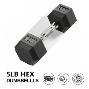 Rubberized Hex Dumbbell 5LBS - 50LBS Hexagon Dumbbells With Metal Handle Gym Strength Training