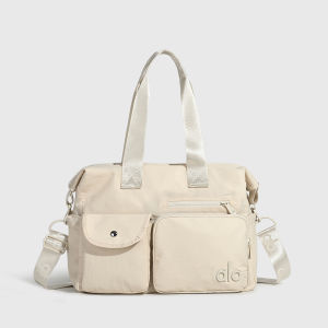Versatile Alo Multi Pocket Crossbody Tote Bag Wide Woven Top Handle Detachable Logo Strap Lightweight Water Resistant Sports Bag For Gym Travel Shopping Daily Casual Use