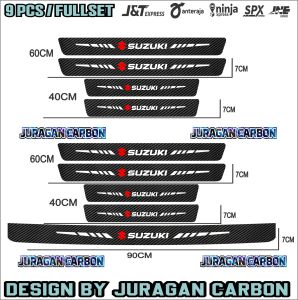 9PCS SILL PLATE KARBON 3D MOBIL SUZUKI STICKER CARBON 3D PIJAKAN BUMPER BAGASI MOBIL SUZUKI ALL