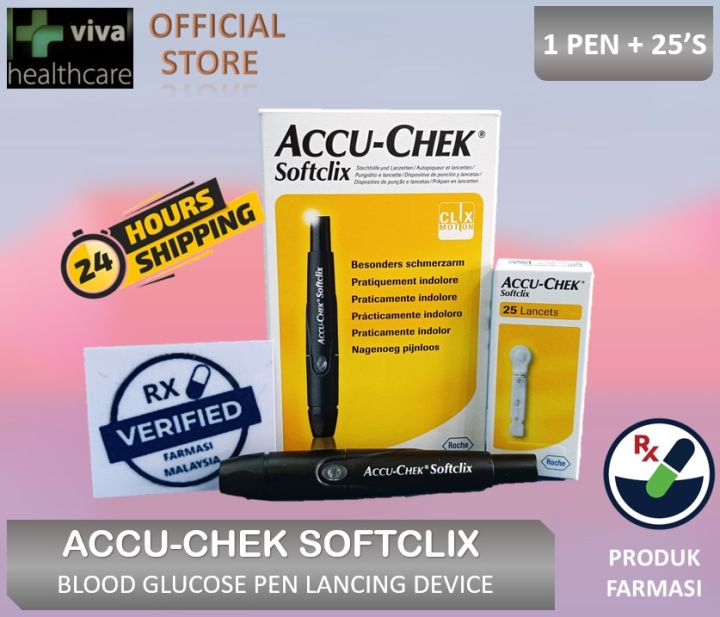 Accu-Chek Softclix Set (Pen + Lancets 25's) lancing device Softclix Kit Accuchek Accu-check Soft Clix Pen Starter Kit