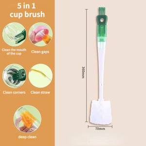 5 In 1 Cleaning Cup Brush Long Handle Full-scale Clean-up Tumbler Brush Cleaner Baby Milk Bottle Cleaner Bottle Gap Lid Cup Cover