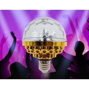 Đèn Led Cầu Xoay Pha Lê 7 Màu Đế Vàng Chui E27