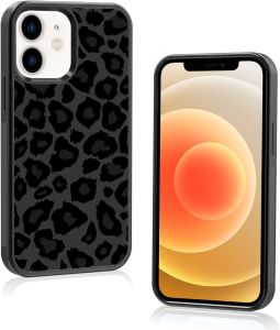 Cute Punchy Black Leopard Cheetah Print Phone Case for iPhone 12Case for Preppy Girls Women 5.4"